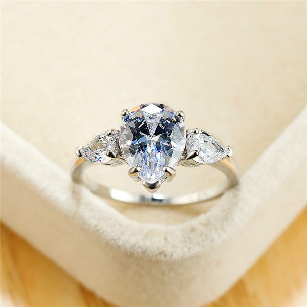 

luxury female white crystal stone ring classic silver color thin engagement rings for women vintage water drop wedding ring, Slivery;golden
