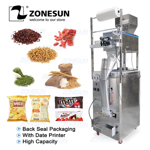 

zonesun 10-999g large capacity automatic filling sealing machine coffee bean grain power bag back seal packaging machine