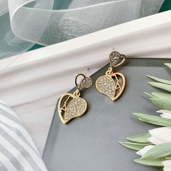 

qingdao jewelry s925 silver needle full diamond heart earrings korean style elegant all-match earrings earrings, White