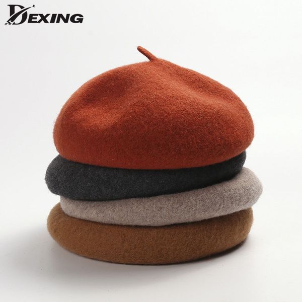 

ladies true wool beret for women autumn winter artist beret femme elegant solid french hat bright red yellow pink girls berets, Blue;gray