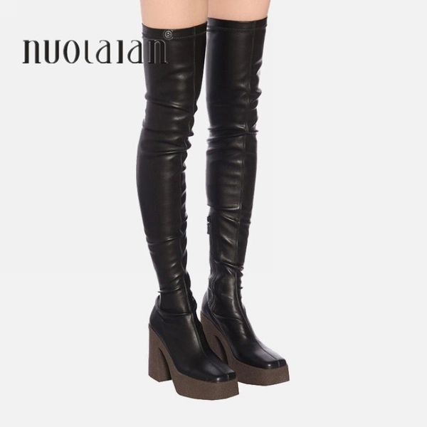 

9.5cm high heels winter boots women thigh high long boots woman platform heel shoes womens over the knee lady shoe, Black