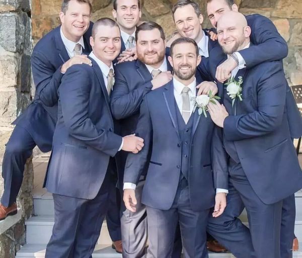 

fashion blue groom tuxedos notch lapel groomsman wedding tuxedos men jacket blazer 3 piece suit collective customize(jacket+pants+tie+vest)8, Black;gray