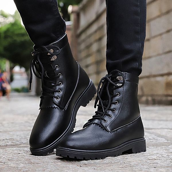 

boots men autumn winter outdoor shoes mid calf boots black casual shoes fashion botines hombre ae498