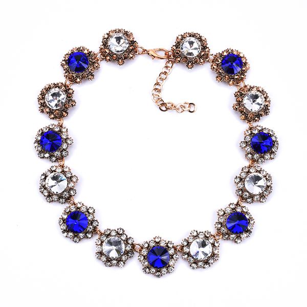 

vintage glass crystal chokers necklaces women fashion luxury rhinestone flowers large collar choker necklace jewelry female 2020, Golden;silver