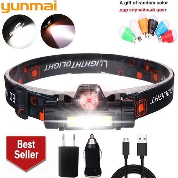 

headlamps 12000lm portable mini powerful led headlamp xpe+cob usb rechargeable headlight built-in battery waterproof head torch lamp
