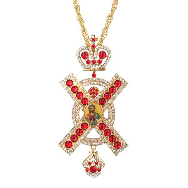 

религиозное ожерелье полного красного хрустальной короны православного крест иисус ожерелье с коробкой 120cm длинной цепи золотого цвета хип, Silver