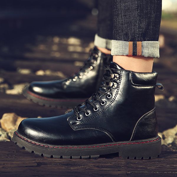 

bomkinta all match autumn winter vintage boots men high zipper design black men shoes fashion botas leather male boots