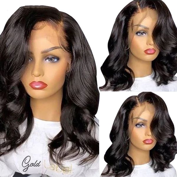 

body wave lace front human hair wigs remy indian hair body wave wig 150% density 4x13 lace frontal wigs black color, Black;brown