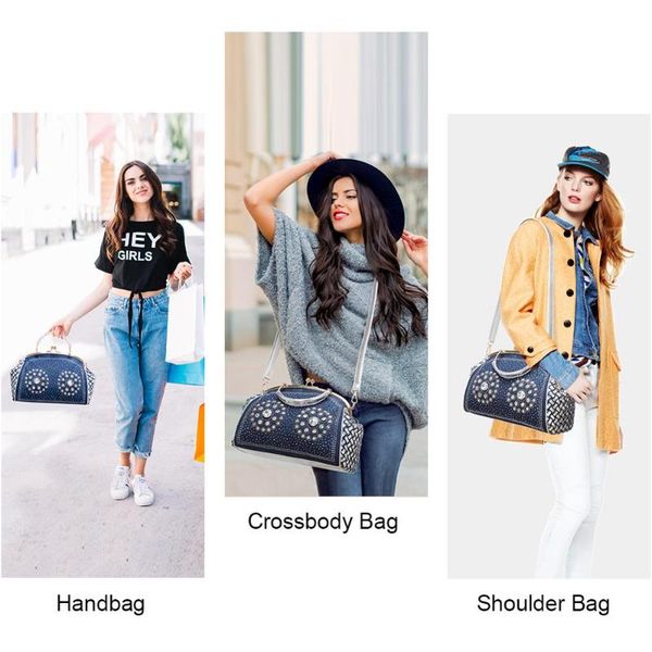 

totes 2021 women's bag woven diamond-studded denim portable messenger fashion clip rivet diamond