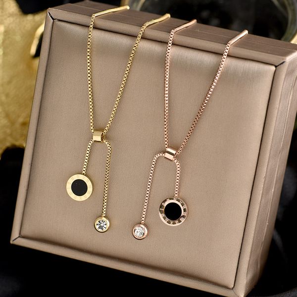 

pendant necklaces titanium stainless steel roman numerals tassels circle round shell gold chokers for women jewelry, Silver