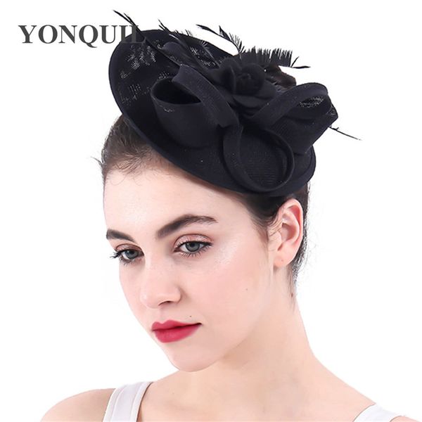 

wedding party headwear rose adorned fascinator headband with feather base imitation sinamay hats occasion derby fedora hats fashion syf326, Slivery;golden