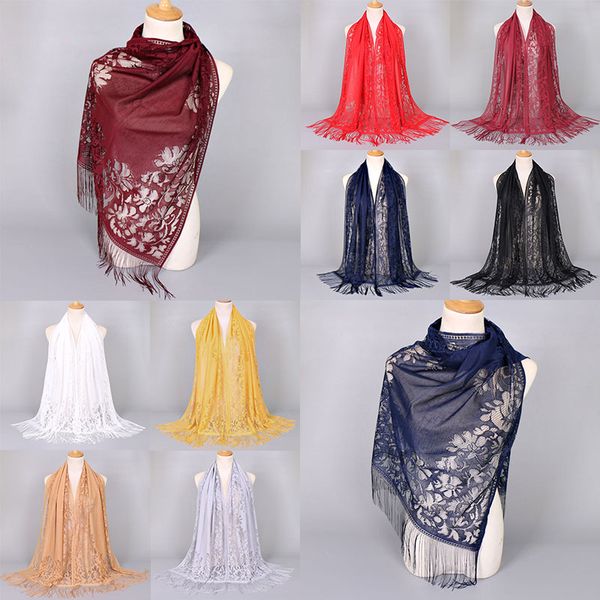 

muslim hijab shawls wrap solid color tassel scarves headband autumn winter hollow out flower lace hijab scarf malaysia headscarf, Blue;gray