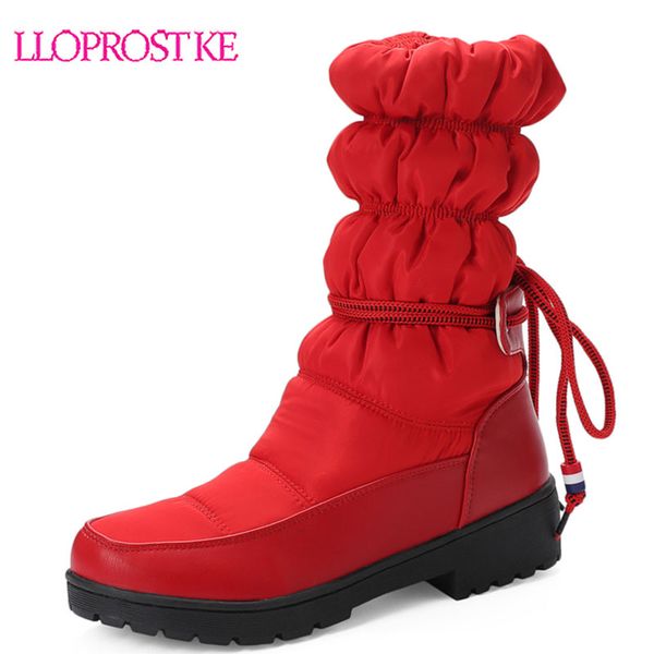 

lloprost ke 2020 women snow boots thick sole round toe keep warm cross strap daily mid calf boots footwear size 43, Black