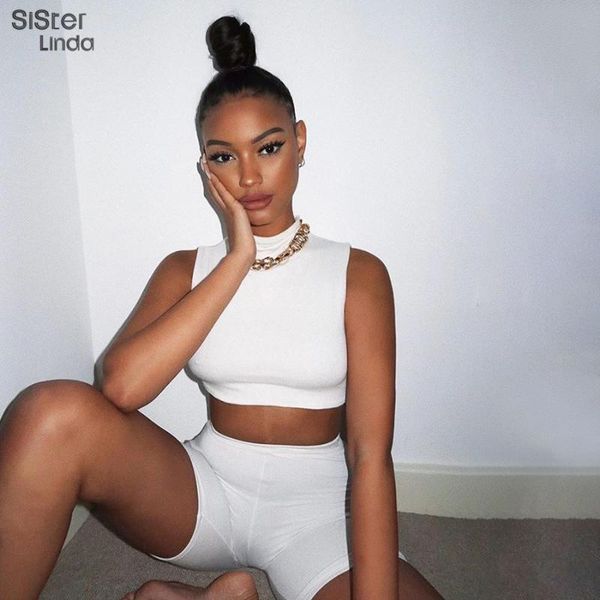 

sisterlinda black white fitness tracksuit set women turtleneck crop sport bike shorts 2piece set women oufit sportsuit mujer, Gray