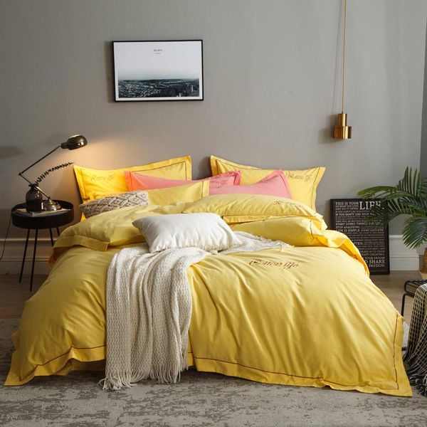 

yellow green 100%cotton bed sheet duvet cover bedding set  king double size bed set pillowcase parrure de lit ropa de cama