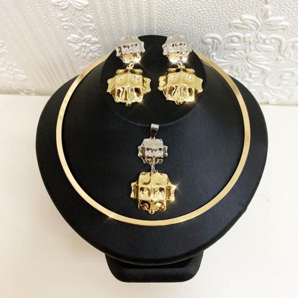 

earrings & necklace sliver and gold african jewelry set fashion choker sets for women nigeria, Silver