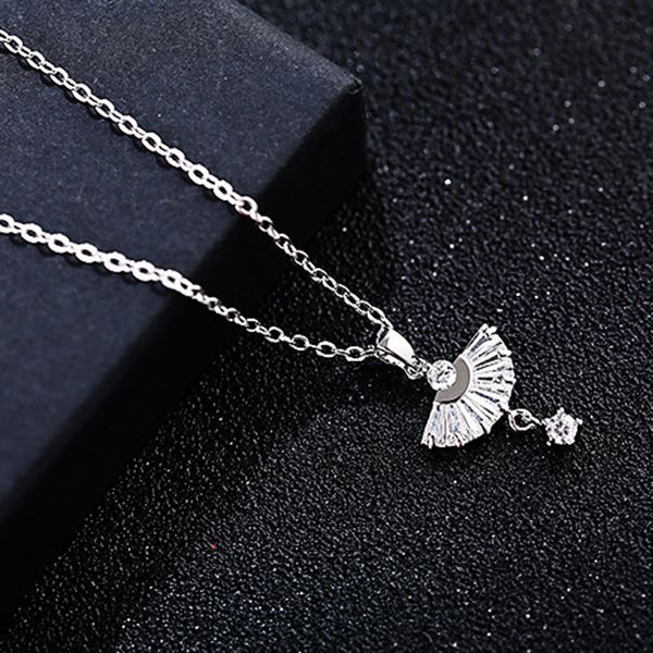 

win-b sector pendant chain necklaces women luxurious cz crystal stone charm choker necklace jewelry statement party gift, Silver