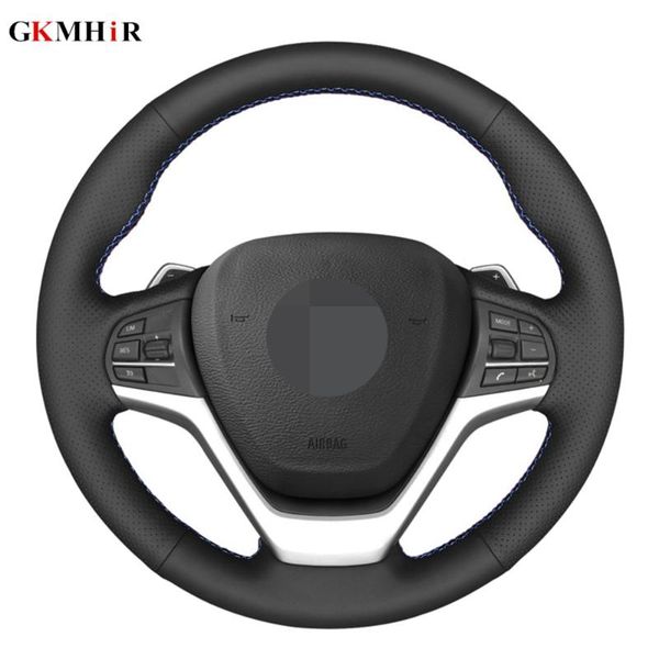 

diy hand-stitched black genuine leather car steering wheel cover for x5 f15 2013-2020 x6 f16 2020-2020