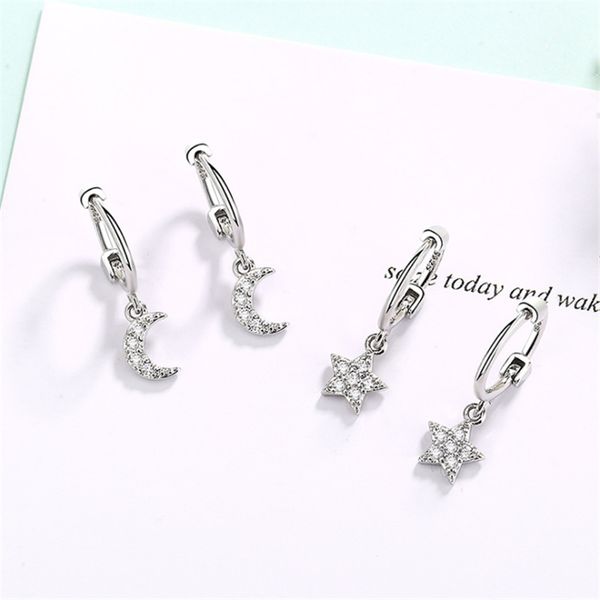 

dangle & chandelier tibetan sliver 2021 women's earring moon star asymmetrical statement earings fashion jewelry korean brinco cz stone, Silver