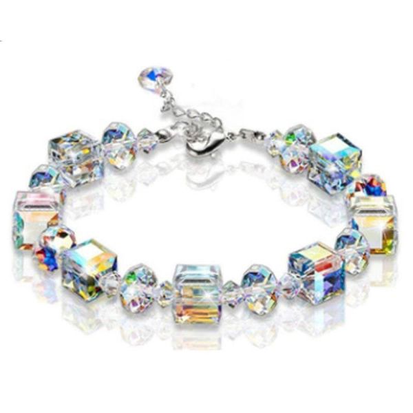 

2020 new ladies bracelet stained glass zircon crystal square ball bead bracelet exquisite and stylish feminine jewelry, Red;blue