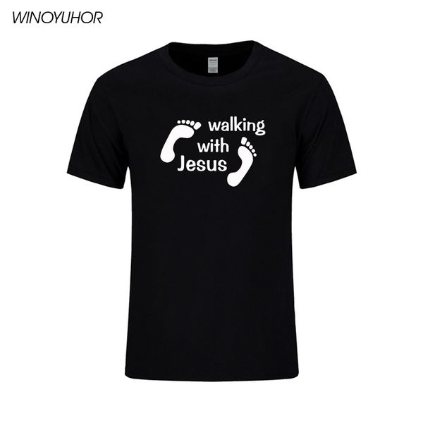 

walking with jesus t-shirt men christian catholic religious tee jesus god mens short sleeve tees male t shirt