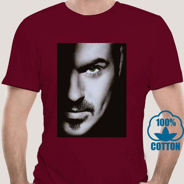 

0382d george michael face black tshirt closer 2 ladies fitted tshirts
