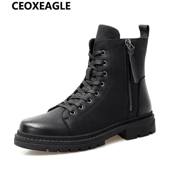 

autumn winter fashion men boots vintage style black casual men shoes lace-up ziper boots warm size 38-46 motorcycle unisex