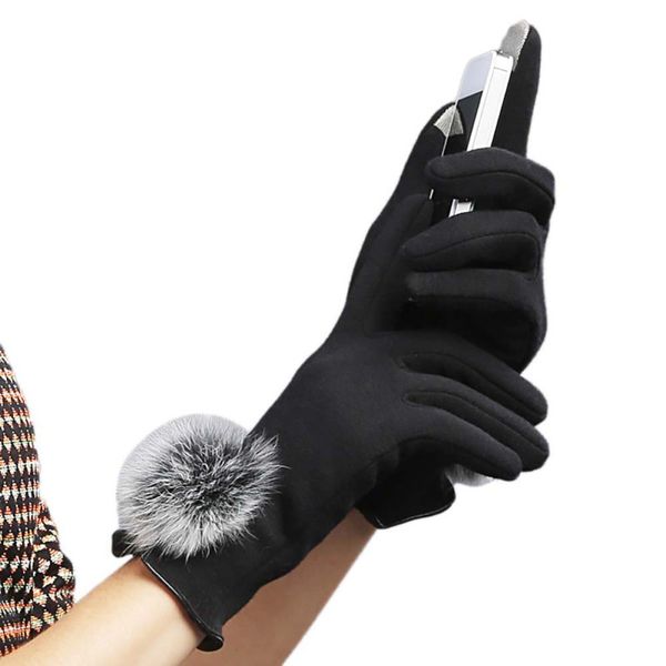 

women touch screen winter warm gloves wrist mittens with balls, Blue;gray