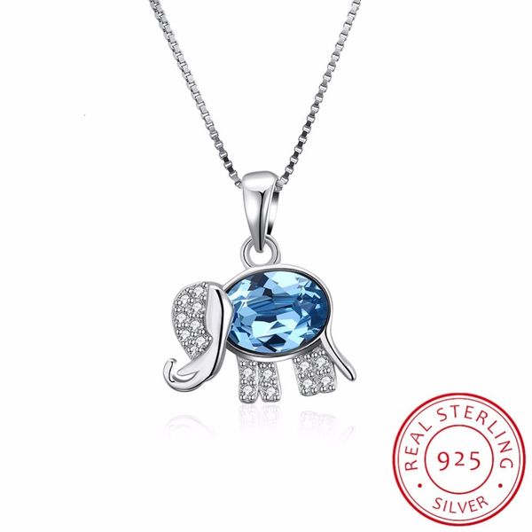 

lekani real s925 sterling silver fine jewelry crystals from swarovski cute elephant pendants necklaces for women girls joyas
