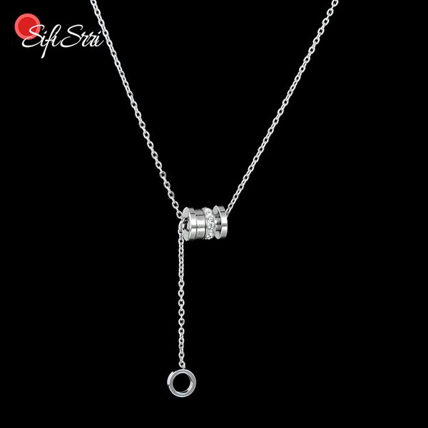 

sifisrri stainless steel geometric cylinder charm necklace cubic zirconia roman numberal pendant necklaces for women girls gift, Silver