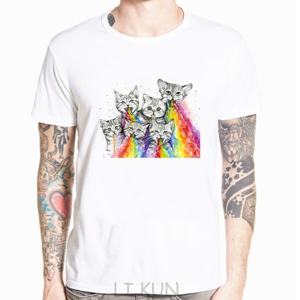 

men's t-shirts summer short-sleeved modal white t-shirt men fashion cute cat 3d print t-shirt casual o-neck tees