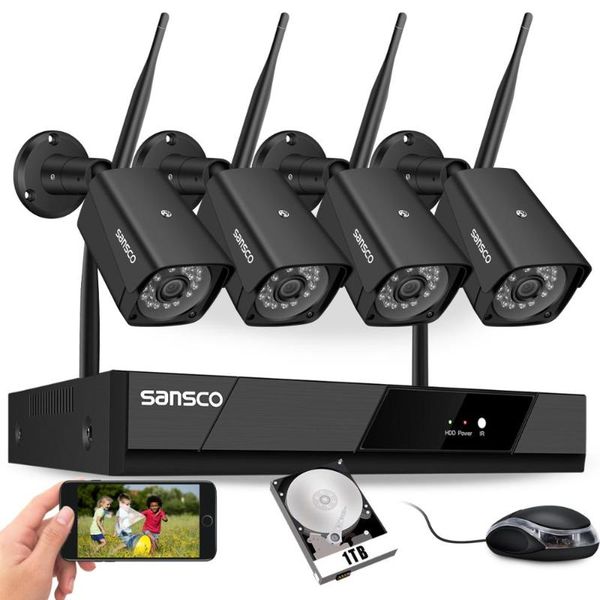 

sansco wireless wifi главная система безопасности cctv kit 1080p 4ch nvr водонепроницаемая 2мп ip-камера ночного видения открытый обнаружени