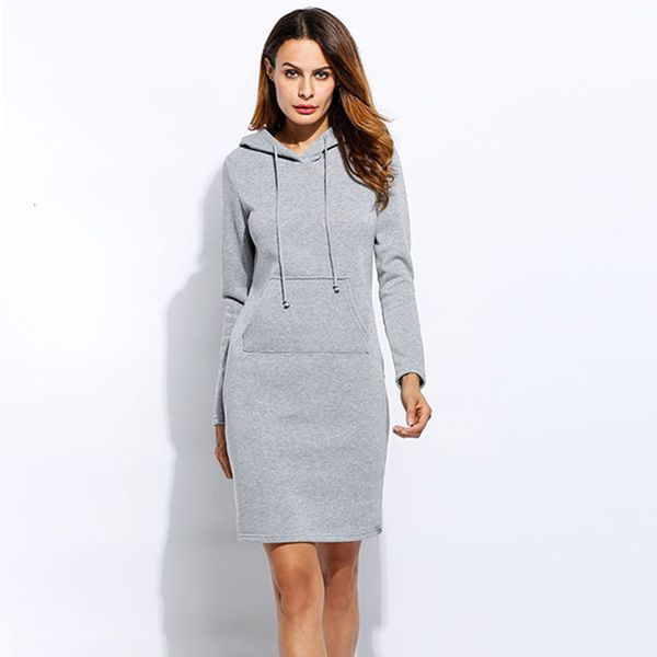 

women's hooded sweatshirts midi dresses black gray casual streetwear office lady hoodies women 2020 spring autumn woman dress