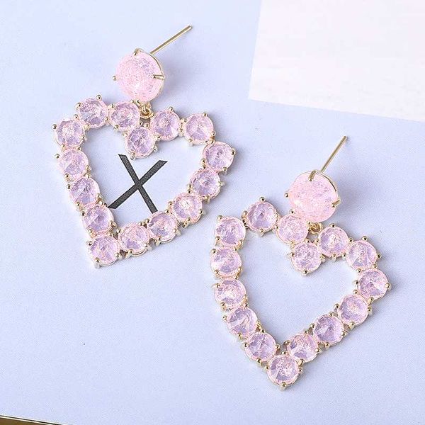 

xiumeiyizu luxury pink stone earrings romantic heart shape pave cz stone plating bride women wedding jewelry, Silver