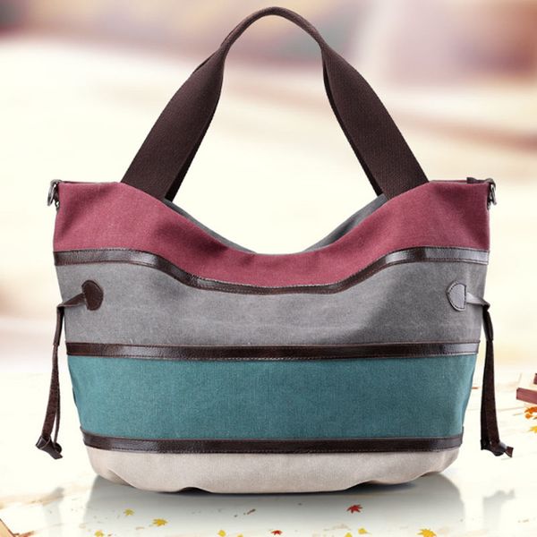 

женщины высокой емкости сумка холст сумка lady повседневный multicolor полосатый покупки tote мода сумка bolsos mujer