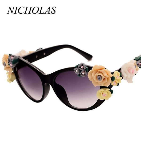 

sunglasses nicholas retro rose women beach holiday baroque flowers sun glasses feminino lunette soleil, White;black