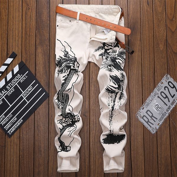 

2020 trousers new printed korean style casual slim stretch pants 2020 jeans and jeanstrousers and jeansnew men's printed jeans korean s, Blue