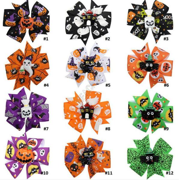 

3-дюймовый прекрасный halloween обхватывает barrettes bowknot дети шпилька призрак клип тыква мультфильм волос тесемки детей аксессуары для, Slivery;white