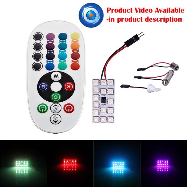 

rgb t10 15smd remote controller led car interior atmosphere decor reading dome map light festoon flash strobe lamp