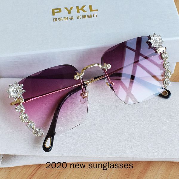 

fashion rimless sunglasses for women designer female gradient shades women's diamond sun glasses crystal frame nx, White;black