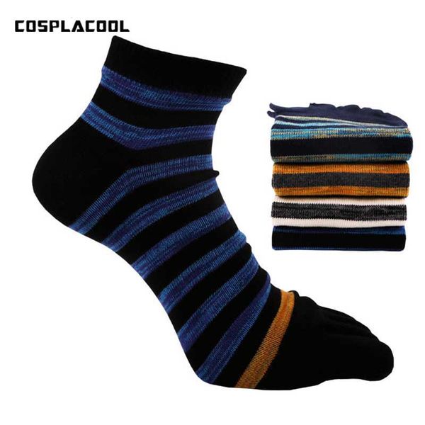 

[cosplacool]striped business men casual cotton anklet five finger socks men fashion toe socks breathable soft calcetines hombre, Black
