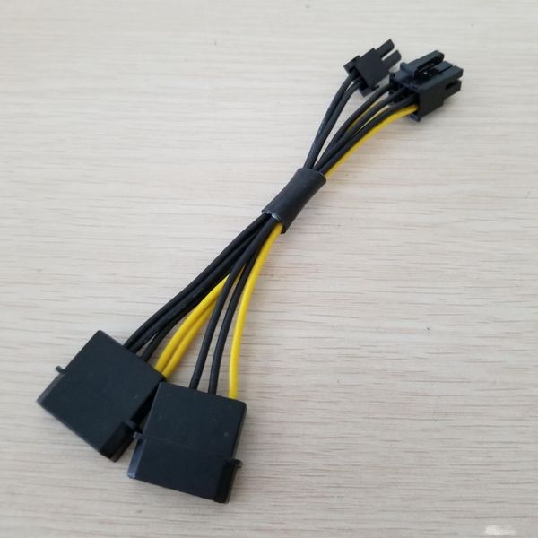 

10pcs/lot dual 4pin ide molex to pci-e pci express graphics video display card 8pin ( 6pin 2pin ) power supply cable 18awg 15cm for btc mi