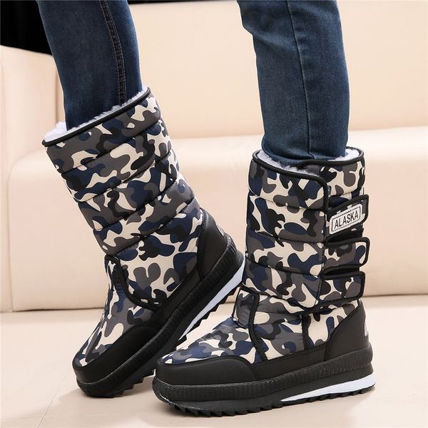 

winter snow boots men рабочая обувь мужской бота plarform мужчина для mid-claf снегоступов водонепроницаемые сапоги черный камуфляж плюс раз, Black
