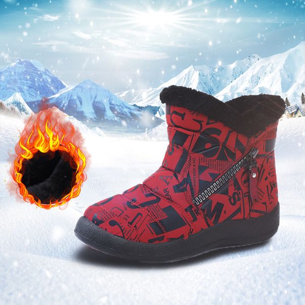 

snow flat warm fur slip on waterproof rubber boots plush winter shoes women y200915, Black