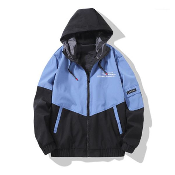 

trend spring long sleeve hooded jacket designer male zipper with pockets casual outerwear man colorblocked long sleeve coats fashion, Black;brown
