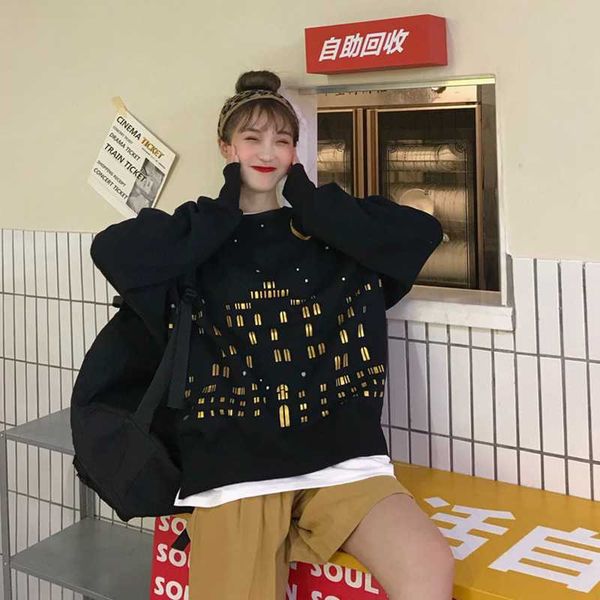 

hayblst brand 2020 hoodies woman fall winter clothes women kpop sweatshirt kawaii loose plussize long sleeve loose clothing, Black