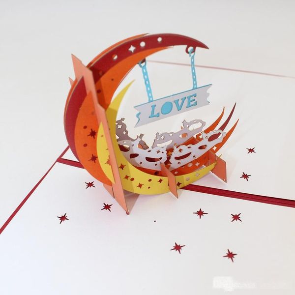 

wedding love moon invitation 3d laser cut paper cutting wish greeting cards pop up kirigami custom valentine s day postcards