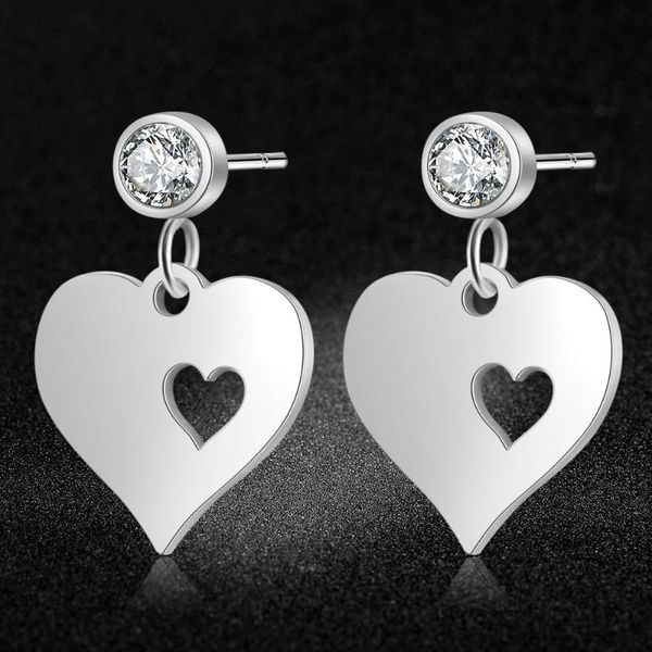 

dangle & chandelier 100% stainless steel heart charm drop earring for women wedding party earrings jewelry gift, Silver