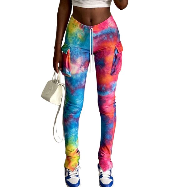 

tie dye slim womens pants sport fitness skinny elastic waist women designer trouser pockets casual fashionable clothing, Black;white