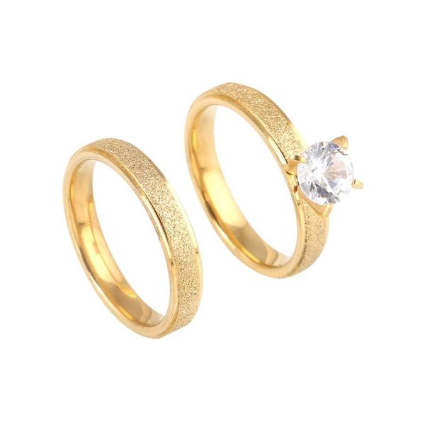 

stainless steel gold color ring for women men stylish dull polished couple engagement promise jewelry, Golden;silver
